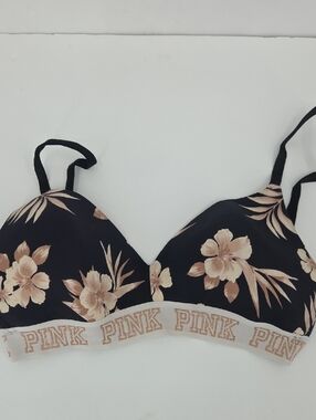 PINK Victoria's Secret Black Bralette with Tan Floral Print